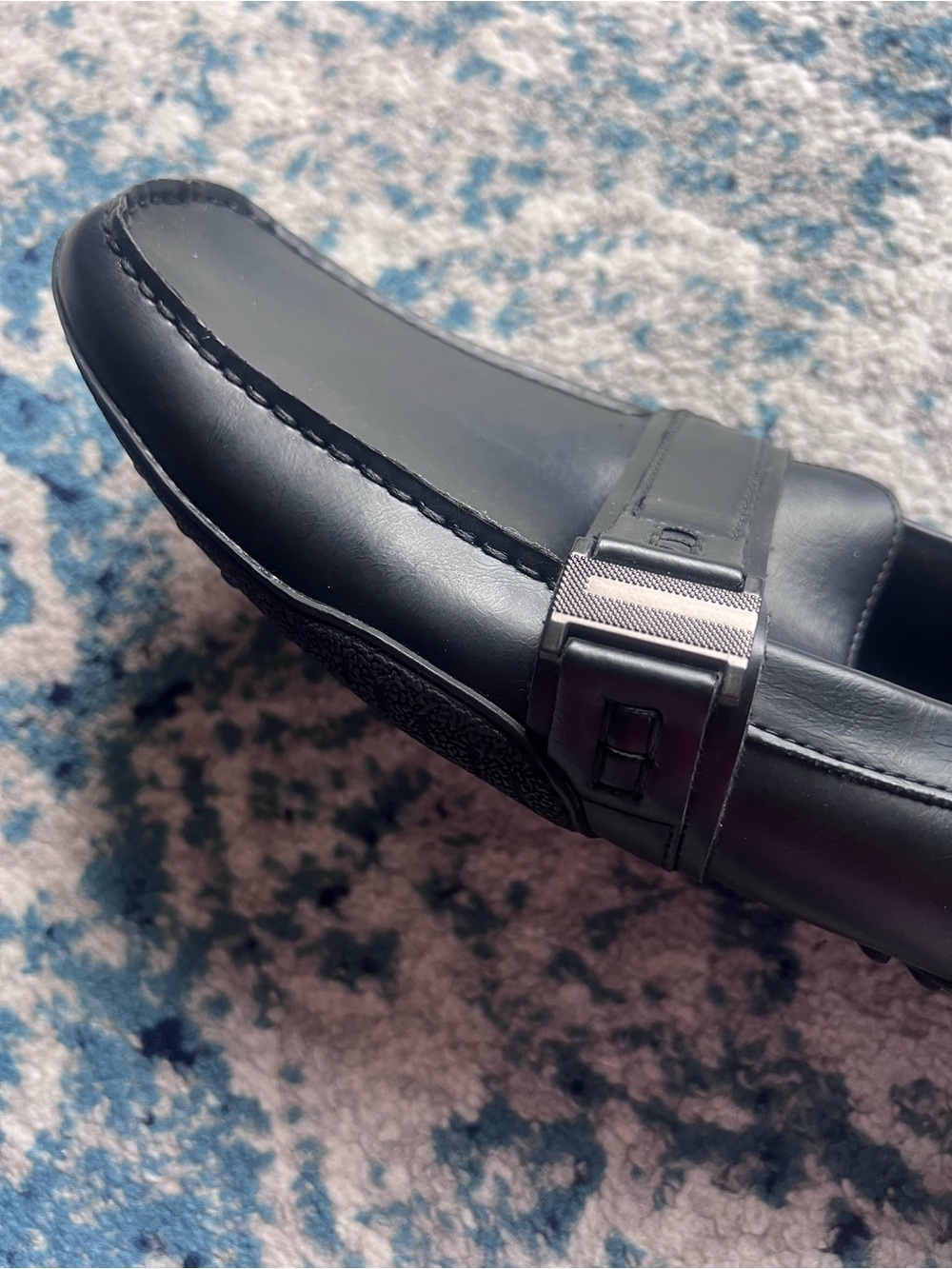 Kenneth Cole Black Leather Slip-On Loafers with Gunmetal Buckle
